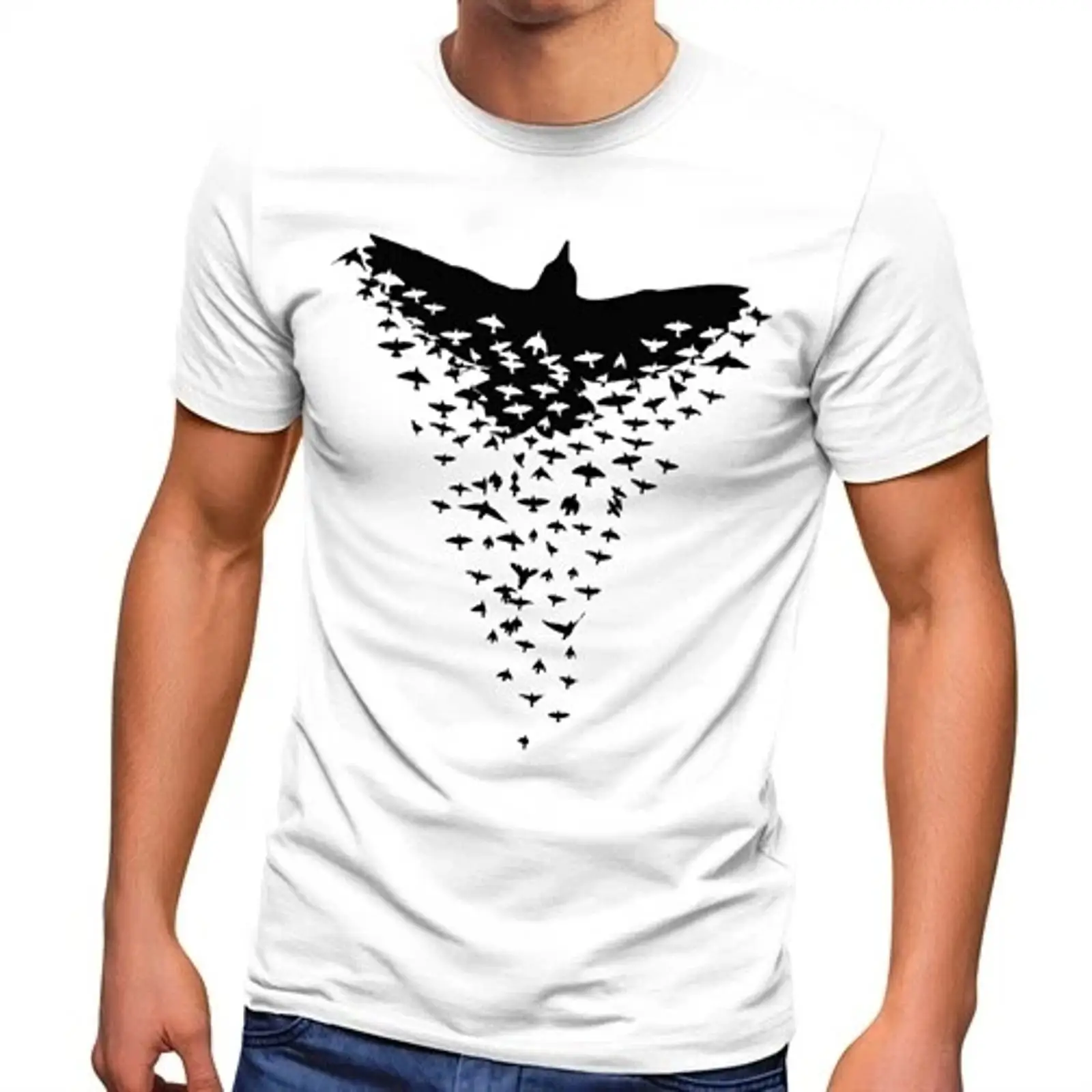 Mens Fashion Style Images - Kaos Pria Motif Kawanan Burung Raven,