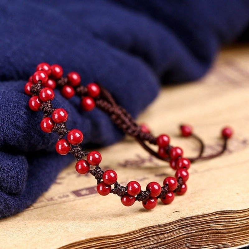 Mens Fashion Bracelet - Disesuaikan merah alami Cinnabar 6mm manik-manik